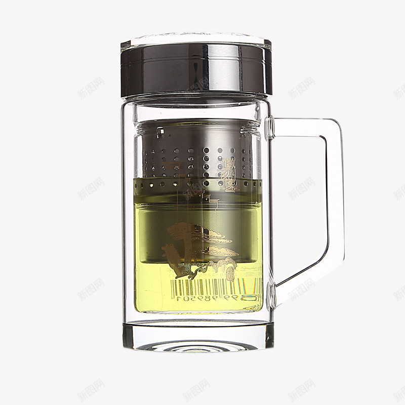 双层商务送礼泡茶杯png免抠素材_88icon https://88icon.com 产品实物 双层商务送礼泡茶杯 富光银龙玻璃杯 水晶质感强带把玻璃茶杯