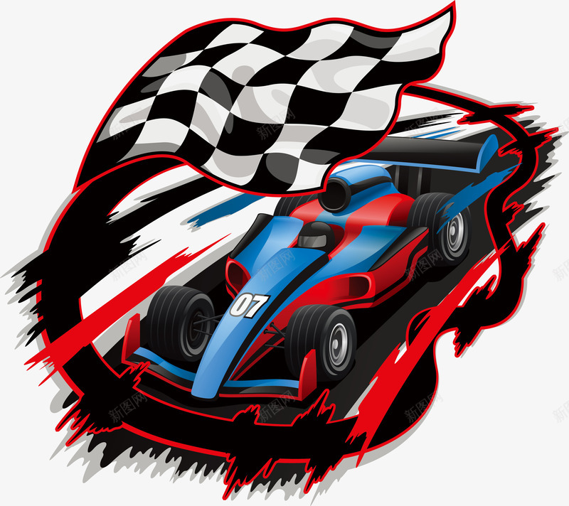 手绘格子旗和赛车png免抠素材_88icon https://88icon.com 个性 彩色 手绘 格子旗 赛车
