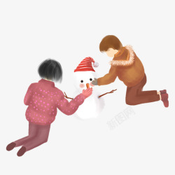 一起堆雪人素材