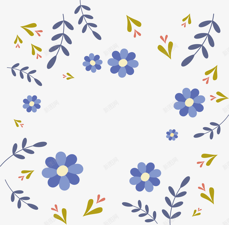 蓝色碎花海报png免抠素材_88icon https://88icon.com 小野花 矢量png 碎花 碎花海报 蓝色碎花 蓝色野花