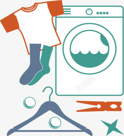 洗衣机洗衣服矢量图素材