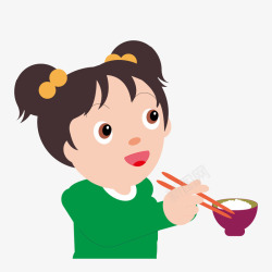 吃米饭的双马尾小女孩矢量图素材