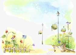手绘水彩小清新花园背景图素材