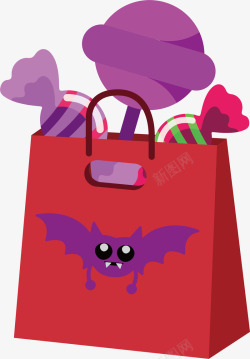 紫色蝙蝠图案糖果袋素材