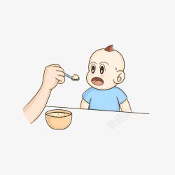 卡通妈妈喂宝宝吃饭素材