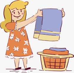 女孩做家务晾着的衣服矢量图素材