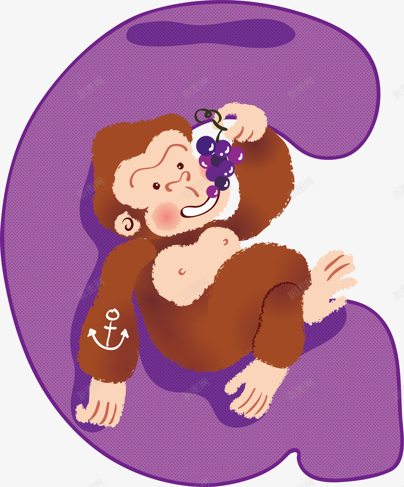 吃葡萄的猴子png免抠素材_88icon https://88icon.com 卡通 猴子 葡萄