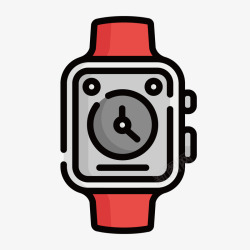 红色手绘时间手表元素素材