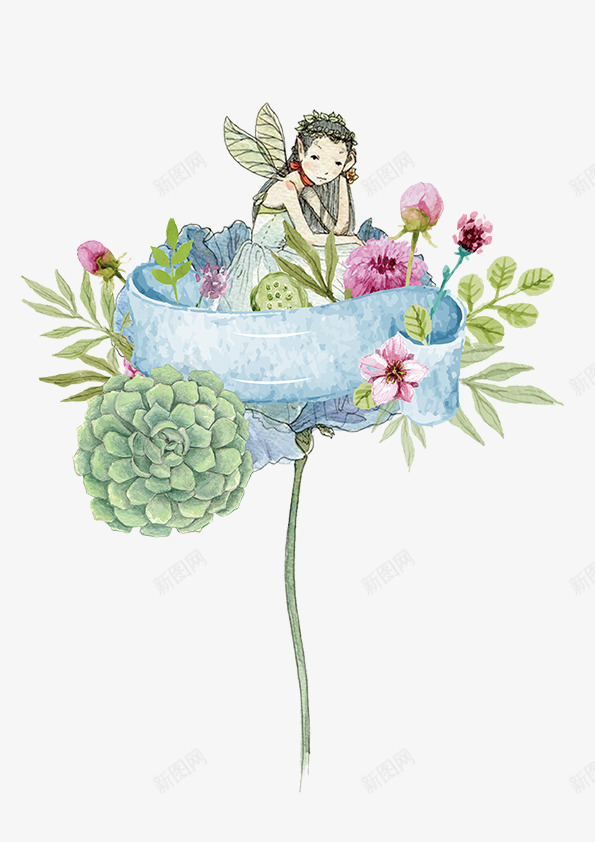 清新手绘花朵里的女孩儿psd免抠素材_88icon https://88icon.com 卡通 女孩儿 手绘 挥着翅膀 清新 花 花卉 花朵
