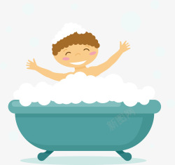趴在浴缸边一个小宝宝在浴缸洗澡矢量图高清图片