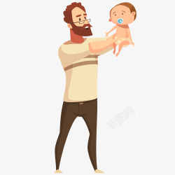 父亲抱着宝宝插画矢量图素材