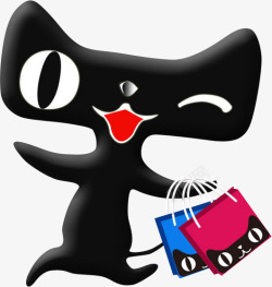 手绘黑色质感天猫吉祥物购物造型素材
