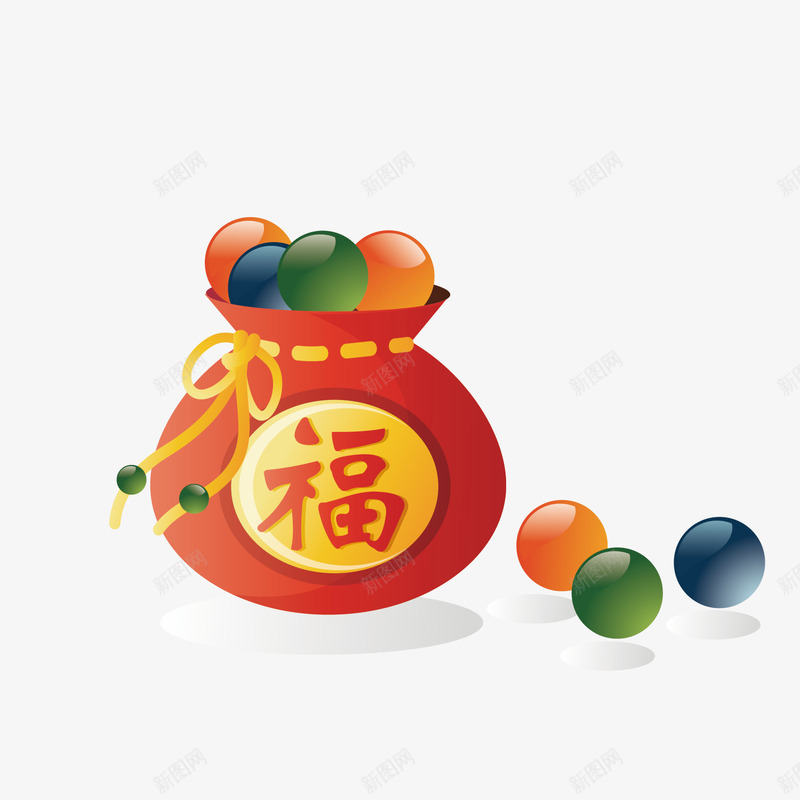 装着彩色小球的福袋png免抠素材_88icon https://88icon.com 圆球 小球 彩球 祈福 祝福 福字 福袋 艺术字