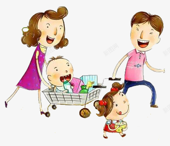 外出的一家人png免抠素材_88icon https://88icon.com 亲子 卡通 卡通亲子旅行一家人 团聚 孩子 家人 幸福 开心 温馨 父母 购物