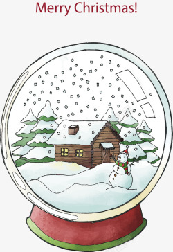 雪中的木屋水晶球矢量图素材