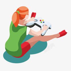 个性女孩素材坐着在地上的打游戏人矢量图高清图片