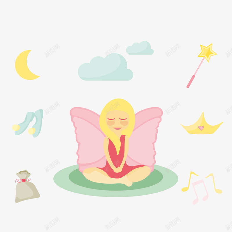 蝴蝶精灵矢量图ai免抠素材_88icon https://88icon.com 天使 皇冠 翅膀 魔法 矢量图