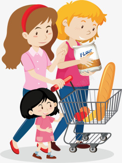 结伴逛超市带着孩子超市购物矢量图高清图片