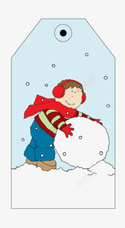 卡通冬天下雪滚雪球吊牌素材