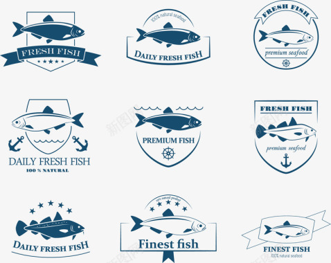 新鲜鱼类标签图标图标