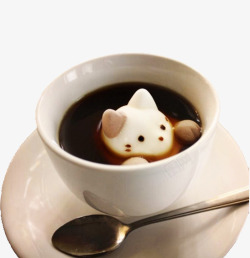 探出头的棉花糖小猫咖啡素材