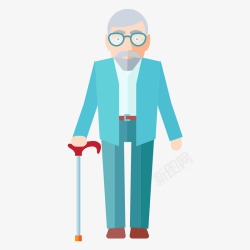 蓝色拐杖拄拐杖的老爷爷图标高清图片