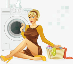 洗衣服的美女矢量图素材