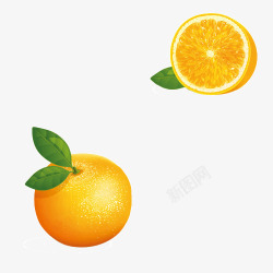 新鲜水果切开果肉橙子叶子素材