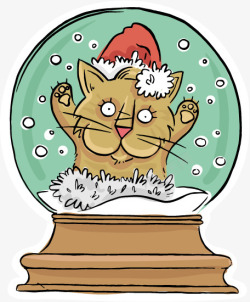 卡通被困玻璃球的圣诞猫素材