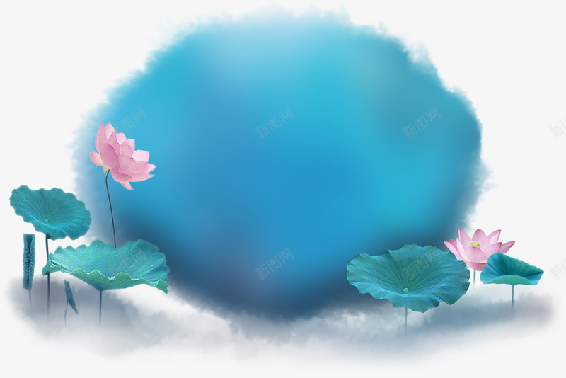 蓝色水墨莲花墨迹png免抠素材_88icon https://88icon.com 墨迹 水墨 莲花 蓝色