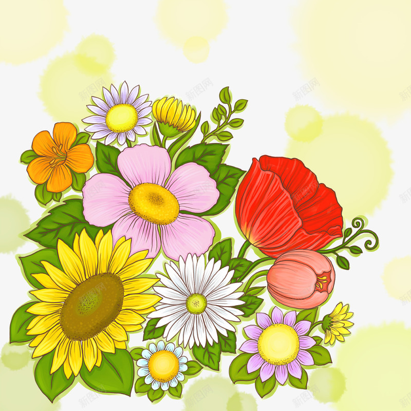 手绘花png免抠素材_88icon https://88icon.com 向日葵 唯美 墨痕 墨迹 插画 植物 花卉 花朵