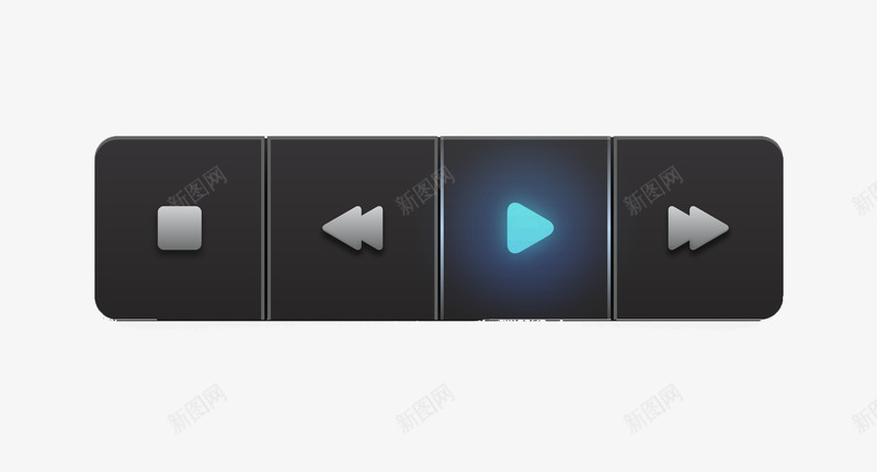 黑色质感长方形按钮矢量图ai免抠素材_88icon https://88icon.com 一下手 上一首 停止 播放 荧光 蓝色 质感 黑色 矢量图