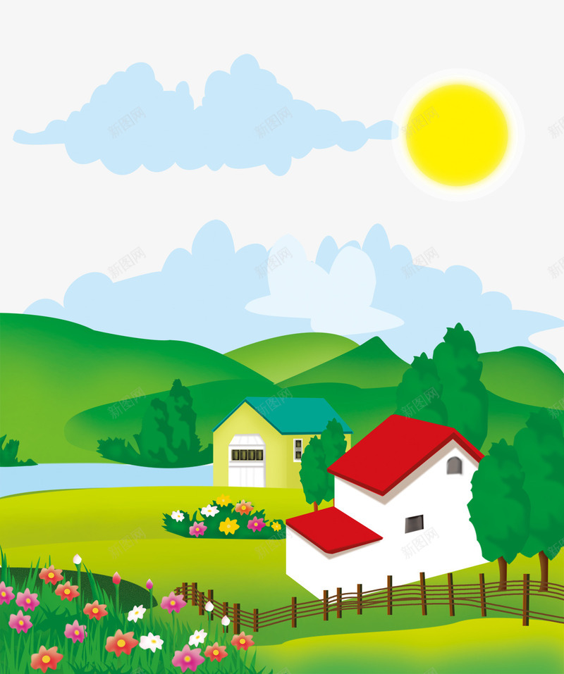 乡下好空气png免抠素材_88icon https://88icon.com 乡下 太阳 房屋 新鲜空气