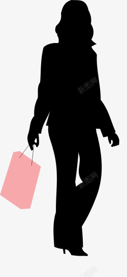泼墨少女购物袋卡通提着购物袋的女人图标高清图片