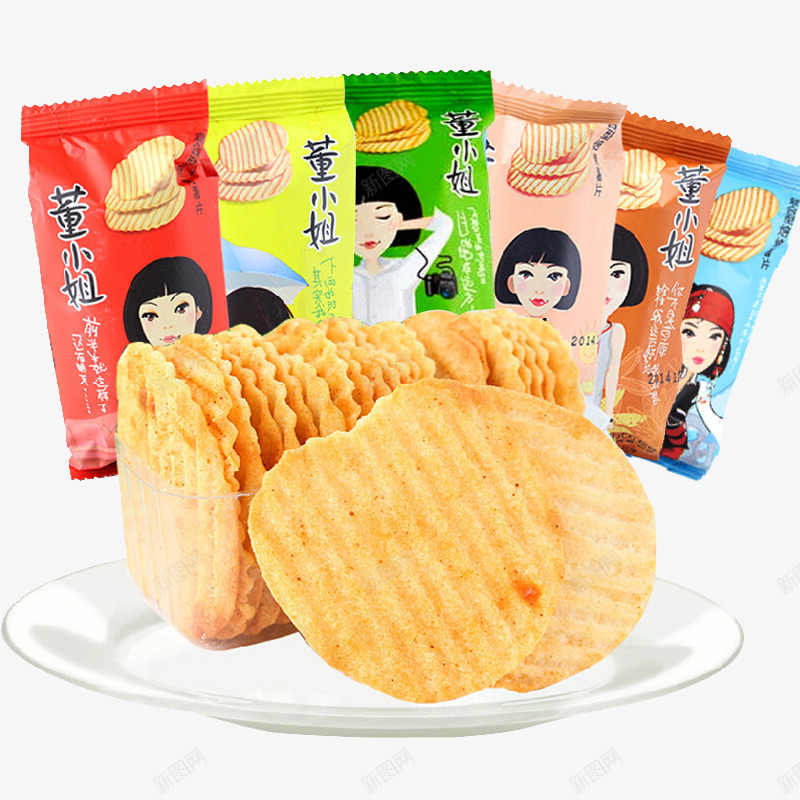 董小姐休闲食品薯片png免抠素材_88icon https://88icon.com 产品实物 金黄色 零嘴 零食