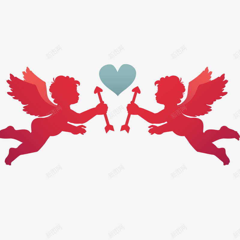 丘比特之箭png免抠素材_88icon https://88icon.com 两个 卡通 天使 手绘 爱心 简图 箭 红色的 翅膀 蓝色的