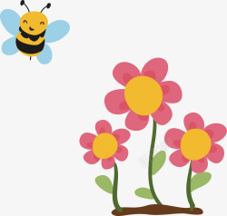 蜜蜂和花丛微笑的小蜜蜂矢量图高清图片