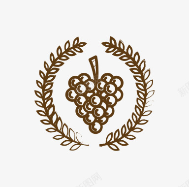 切开果实手绘麦穗葡萄徽章图标图标