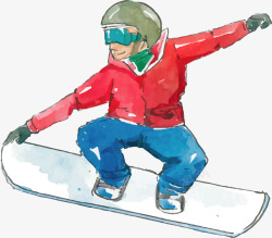 手绘风冬天单板滑雪矢量图素材