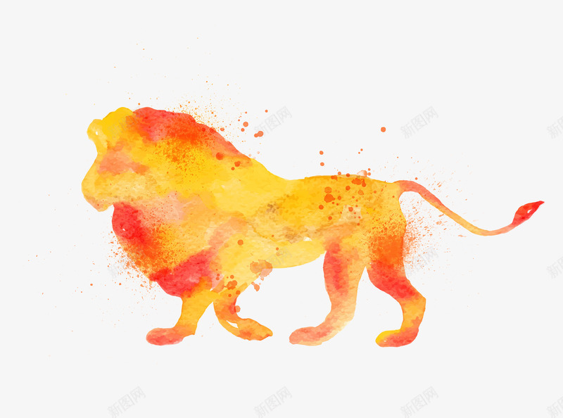 橙色水彩狮子png免抠素材_88icon https://88icon.com lion 中国风 唯美 墨迹 橙色水彩狮子 水墨