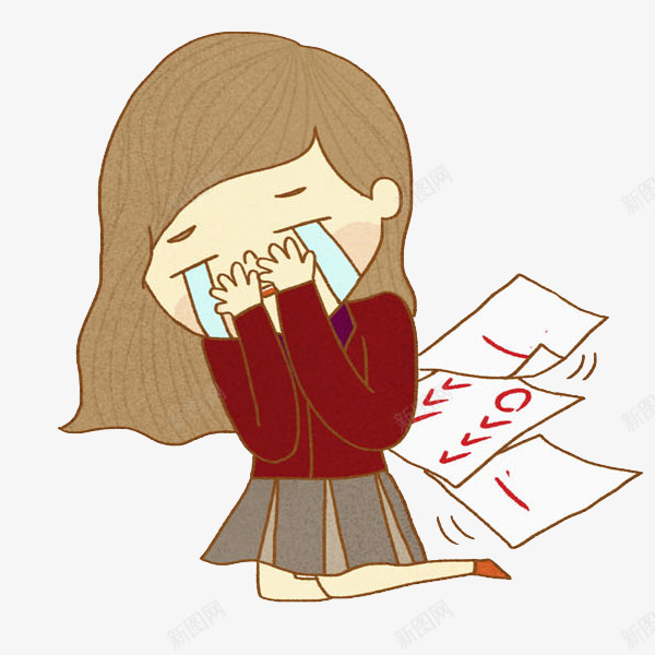 哭啼的女生图png免抠素材_88icon https://88icon.com 失利的 失落的 女生 漂亮的 红色 考卷 零分