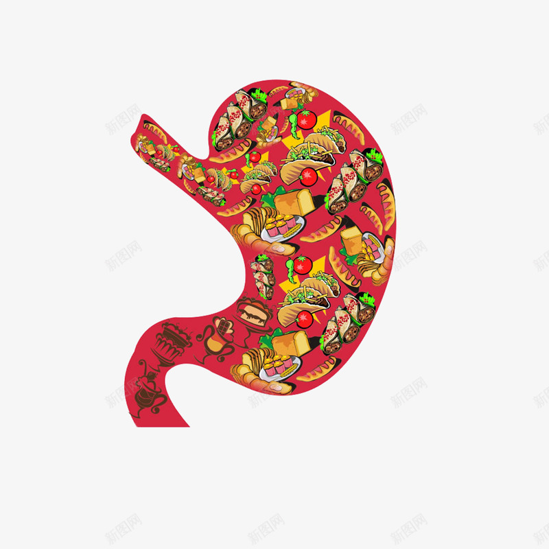 肠胃垃圾站png免抠素材_88icon https://88icon.com 创意 垃圾 红色 肠胃 食品