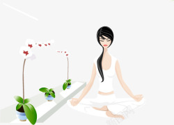 卡通手绘白色衣服女孩瑜伽素材