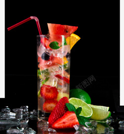 冰镇水果玻璃杯水果杯清新果汁素材
