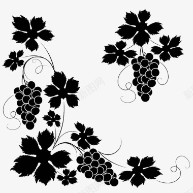 四季之夏黑色手绘扁平化葡萄图标图标