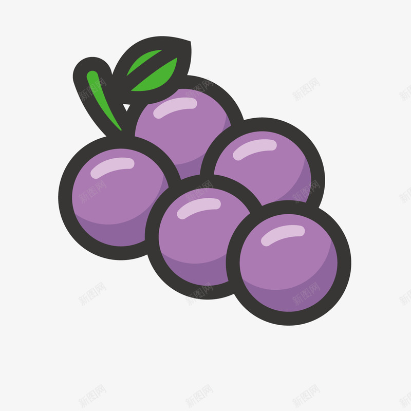 紫色葡萄矢量图ai免抠素材_88icon https://88icon.com 光泽 树叶 水果 紫色 绿叶 高光 矢量图