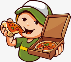 吃披萨微笑卡通吃披萨的男孩高清图片