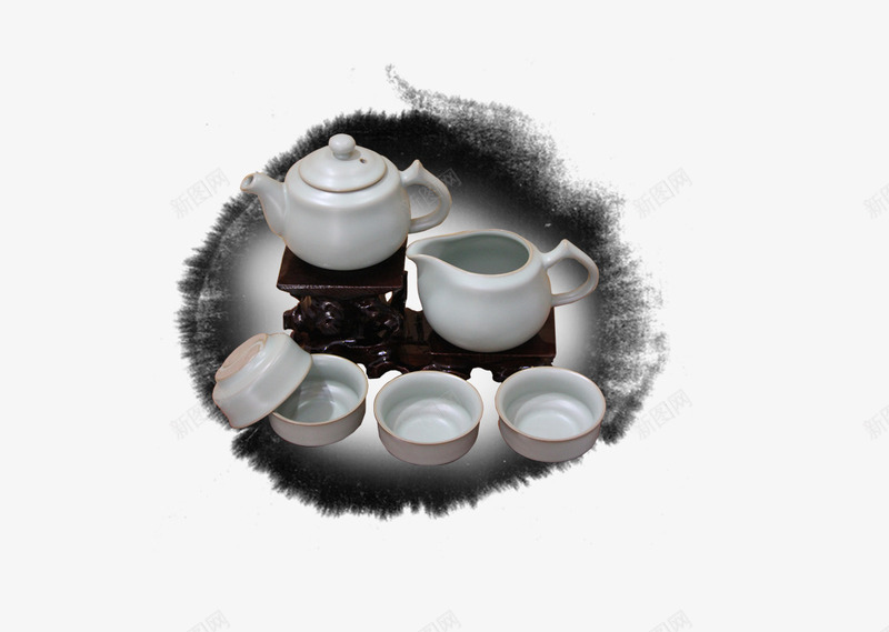 汝瓷茶具png免抠素材_88icon https://88icon.com 墨迹 汝瓷茶具 茶壶 茶杯