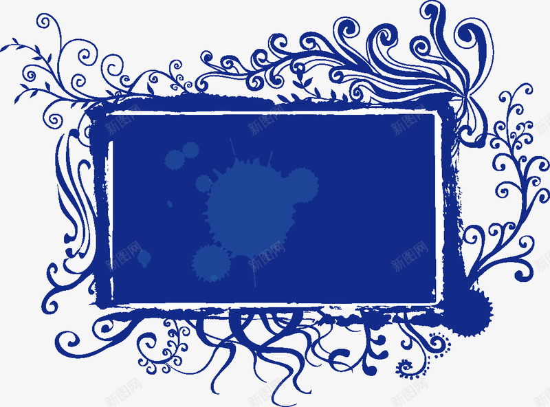 深蓝色墨迹中国风花纹毛笔水彩矢量图ai免抠素材_88icon https://88icon.com 中国风 墨迹 框 毛笔水彩 深蓝色 花纹 矢量图