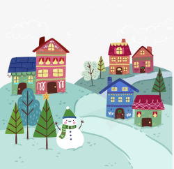 卡通圣诞节下雪的户外矢量图素材